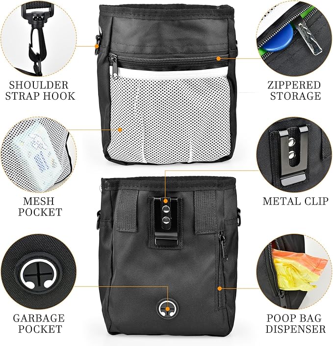 CONLI Dog Treat Pouch with Folding Bowl and Training Clicker, Treat Pouches for Pet Training Built-in Poop Bag Dispenser, Dog Training Treat Pouch for Pet Training Walking