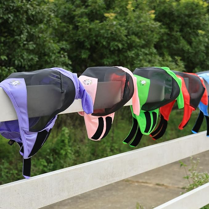 T TEKE Fine Mesh Horse Fly Mask w/Ears, UV Blocking 3D Eye Visor with Extra Fleece Cushioned Forehead, Protection from Insect Pests