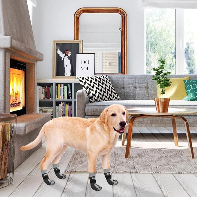 BEAUTYZOO Anti-Slip Dog Socks,Dog Shoes for Hot/Cold Pavement,Paw Protectors with Grips 3 Pairs for Puppy Small Medium Large Senior Old Dogs,Dog Socks to Prevent Licking and Hardwood Floor Protection