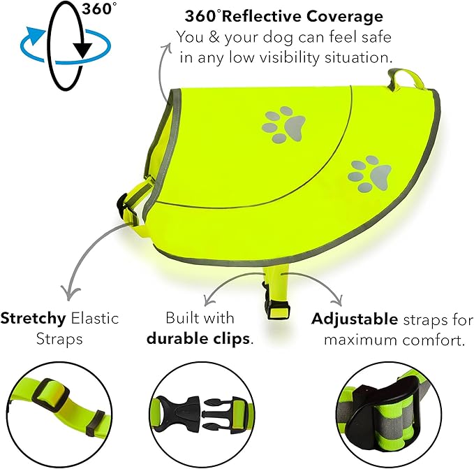 Dog Reflective Vest - Comfortable Jacket Safety Hunting, High Visibility for Dogs with Elastic Straps and Clasp Closure- Yellow, X-Large