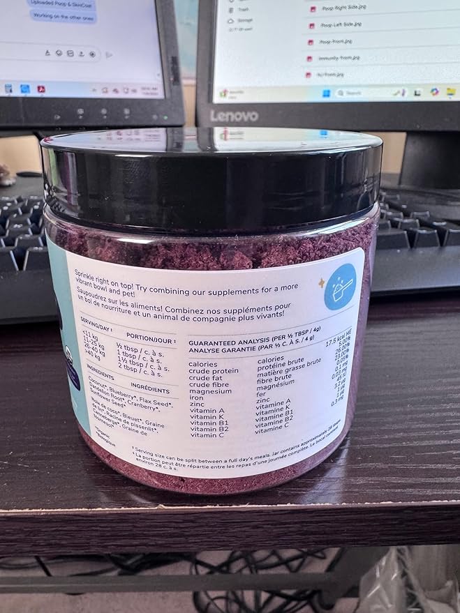 kin+kind Dog Supplement Powder - Supplement for Dogs & Cats for Healthy Immunity - Bladder Support - Natural Formula with Organic Cranberry, Blueberry and Coconut - Made in USA - 8 oz (Large)