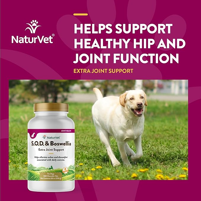 NaturVet S.O.D. & Boswellia Extra Joint Support Dog Supplement – Dog Hip Supplement – Helps Alleviate Aches, Pain – for Dog Flexibility, Healthy Joint Function – 500 Ct. Chewable Tablets