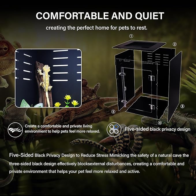 Reptile Enclosure for Crested Gecko – 12x12x18 Acrylic Reptile Tank for Gecko, Snake, and Lizard – PVC Terrarium for Small Pets