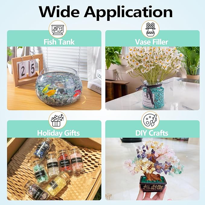 0.88 Lb Turquoise Aquarium Gravel Rocks Betta Fish Tank Pebbles, Polished Tumbled Crystals Stones Crushed Quartz Chips for Crafts, Fish Turtle Tank and Home Decoration