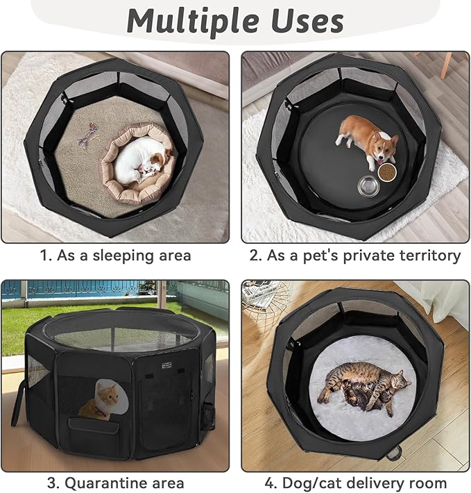 PETSFIT 29" Puppy Playpen with Removable Waterproof Mat & Zippered Roof | RV, Camping, Travel Dog Pen | Indoor/Outdoor Whelping & Cat Observation Space(29.5"x29.5"x16.5"H)