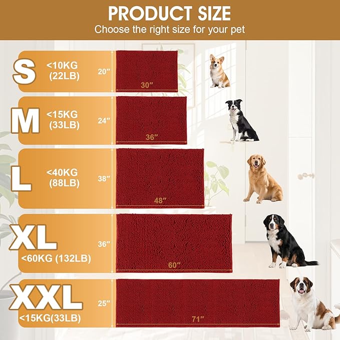 IM HOME Extra Large 60" x 36" Red Dog Door Mats for Muddy Paws, Chenille Absorbent Dog Mat, Non Slip Heavy Mud Mat for Dogs, Soft Pet Bed Mat for Entryway, Mud Paws, Inside Floor
