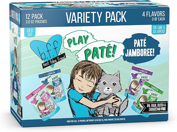 Weruva B.F.F. Play - Best Feline Friend Paté Lovers, Aw Yeah!, Paté Jamboree! Variety Pack, 3oz Pouch (Pack of 12)