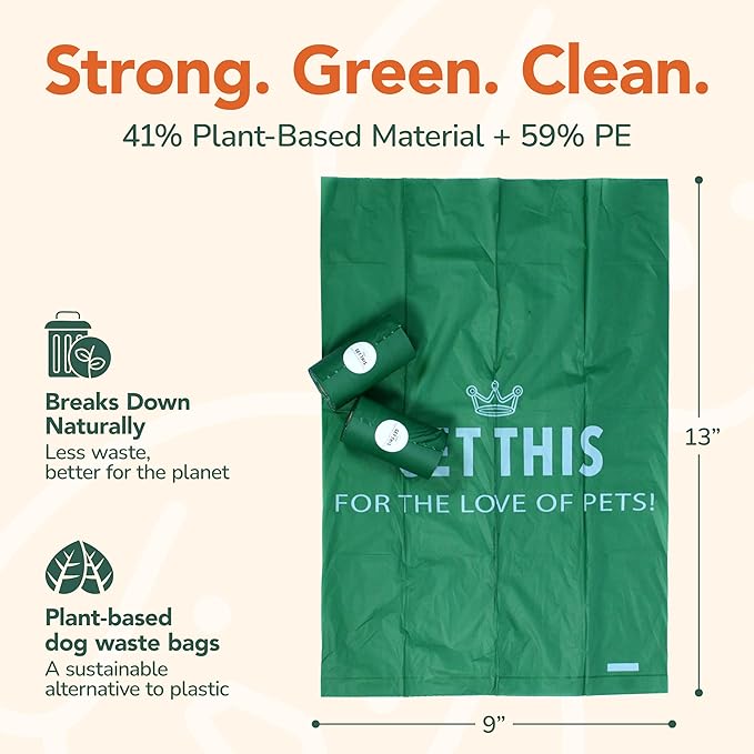 Biodegradable Dog Poop Bag - 90 Dog Waste Bags Total, Leakproof & Odor-Trapping, Durable Doggy Waste Bags – 6 Rolls (15 Pet Poop Bagі Per Roll), 13x9" Environment-friendly Potty Bags