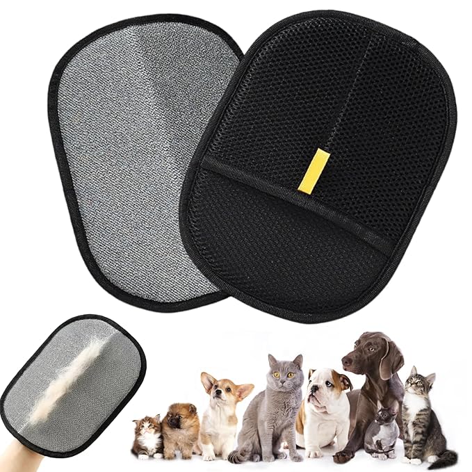 2PCS Pet Hair Removal Glove, 2025 Pet Hair Remover Electrostatic Gloves Washable Reusable Grooming Tool for Cats & Dogs Furniture Bed Sheets Couch Clothes Carpet Car Seat
