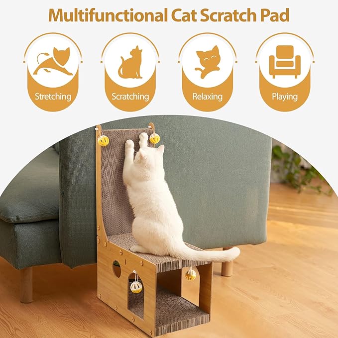 Cat Scratcher, Cat Scratching Board, L Shaped Vertical Cat Scratcher for Wall and Couch Protection, Cat Cardboard Scratcher with 4 Ball Toys for Indoor Cats