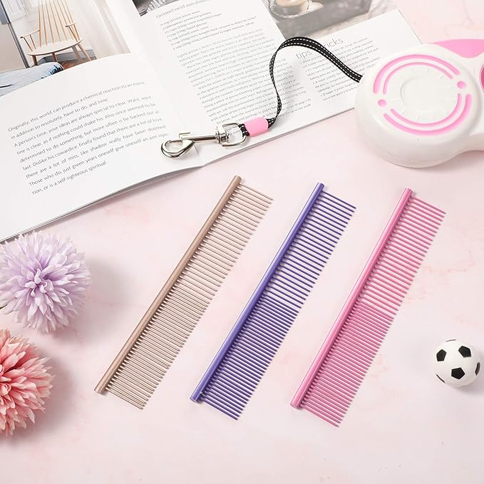 3 Pcs Stainless Steel Grooming Combs for Matted and Tangled Long Hair - Pet Guide Clippers for Dog and Cat