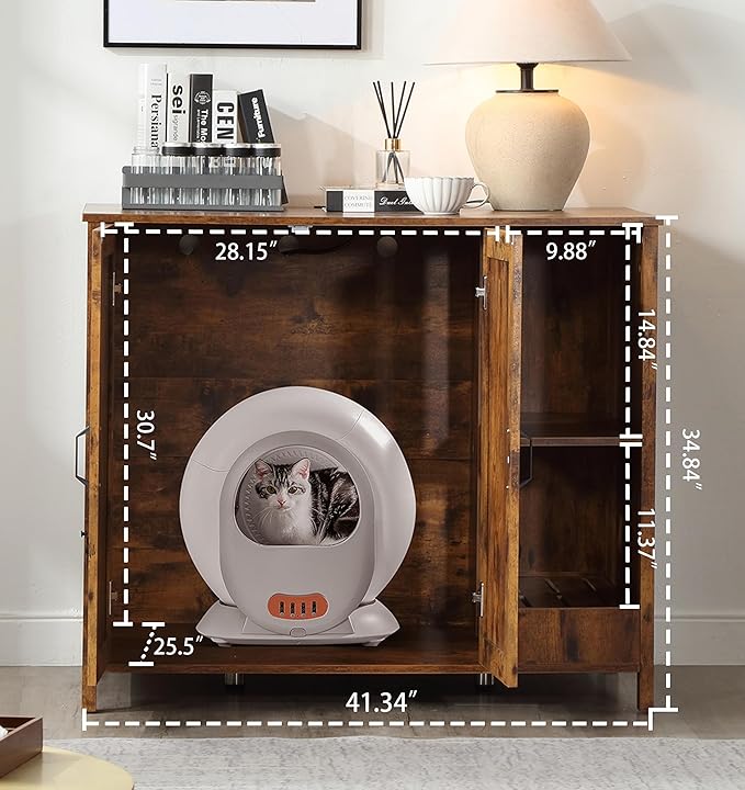 Cat Litter Robot Enclosure,for Placing Litter Robot 3/4,Power Outlet and Dog-Proof Shelf for Litter Robot Cabinet,Litter Collector for Automatic Litter Box Enclosure,Rustic Brown