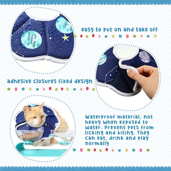 Sadnyy Cat Cone Collar Soft Adjustable Waterproof Protection to Stop Licking After Surgery Starry Sky Blue Comfortable Lightweight Collar for Pet Animal Kitten Dogs Rabbits Not Block Vision(Small)