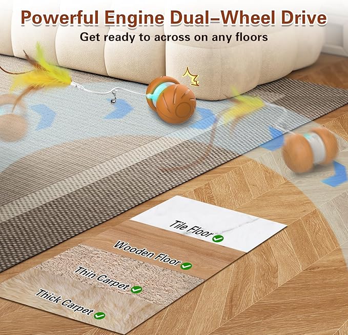 Cat Toys for Bored Indoor Adult Cats,Interactive Flying Feather Teaser,Automatic Moving Robot Cat Toy,Touch Activated Kitten Toy,Rechargeable Cat Enrichment Exercise Toys