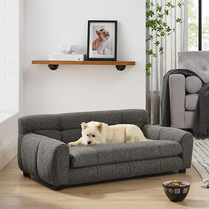 Dog Couch Bed, Mini Sofa for Dogs with Backrest and Armrest, Durable Pet Sofa with Soft Foam Cushion, Elevated Dog Couch Bed with Legs for Medium and Large Dogs, Stone Grey