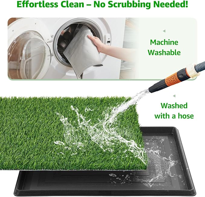 Dog Grass Pet Loo Indoor/Outdoor Portable Potty, Dog Litter Box Full Potty System with Trays, Artificial Grass Patch Balcony Mat and Washable Pee Pad for Puppy Training, Pet Toilet (Tray 35''x23'')