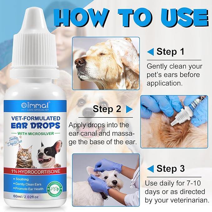 Dog Ear Infection Treatment, Cat & Dog Ear Cleaner for Itchy Relief, Antiseptic,Waxing,Cleansing, Ear Mite Treatment for Dog Cats, Yeast Ears Infection Treatment for Dogs, 2.02fl.oz