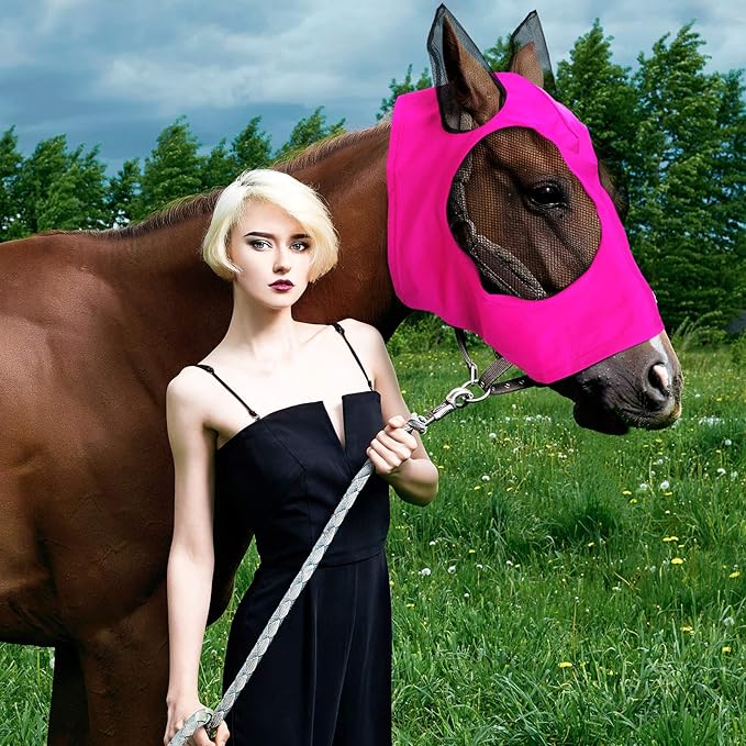 Sadnyy 6 Pcs Horse Fly Masks with Ears Comfort Breathable Mesh Fly Masks Net UV Protection Large Eye Space Full Face Covering Elasticity Soft for Horses(Medium)