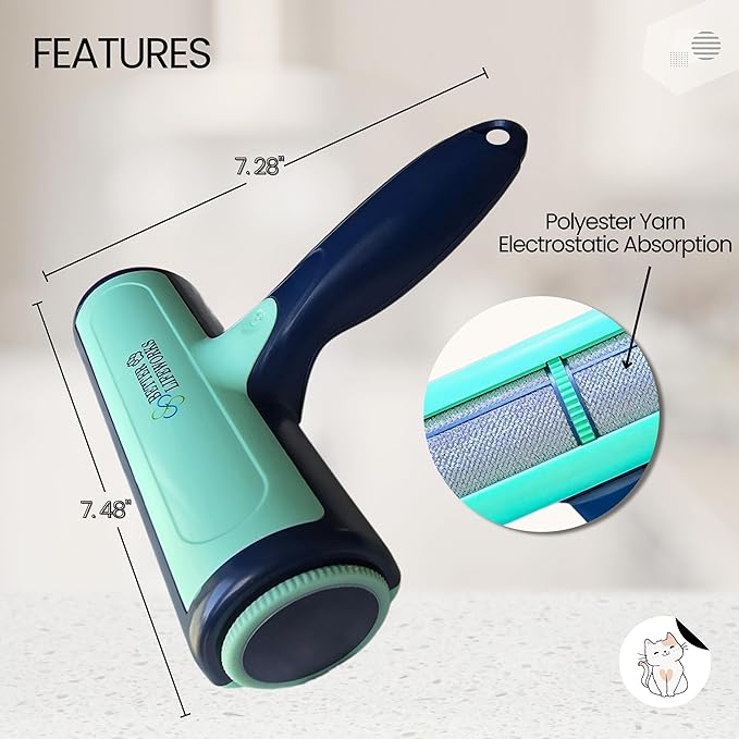Reusable Pet Hair Remover-Lint Roller for Couch, Furniture, Carpet, Clothing and Bedding, Eco-Friendly Cat and Dog Hair Remover, Portable Pet Hair Removal Tool in Mint Green