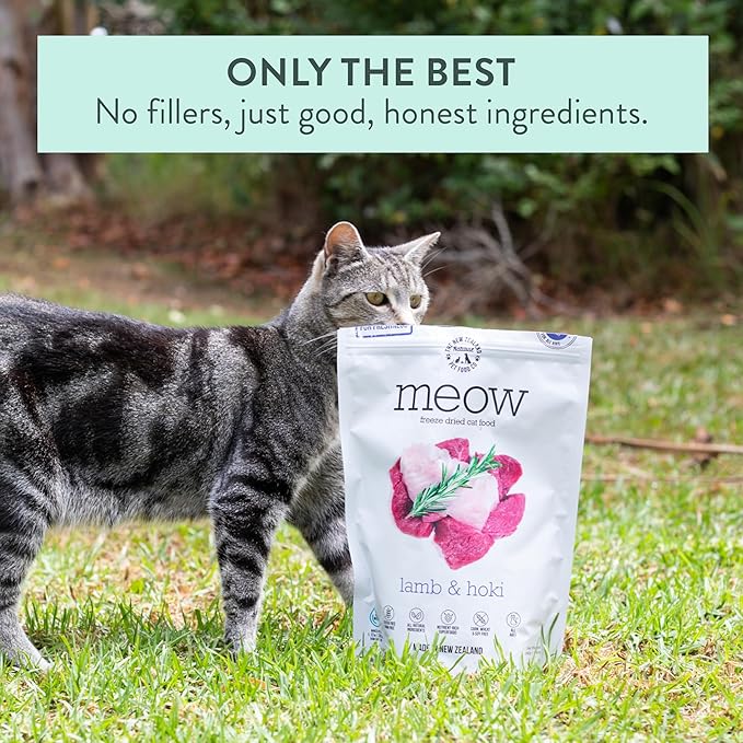 Meow Lamb & Hoki Freeze Dried Raw Cat Food, Mixer, or Topper, or Treat - High Protein, Natural, Limited Ingredient Recipe 9.9 oz
