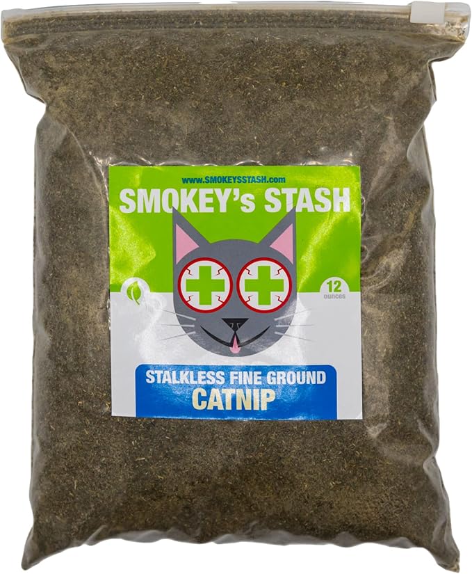 Smokey's Stash Catnip Stalkless Dried Ground Premium Bulk 12 Ounce Bag Strong Cat nip for Cats