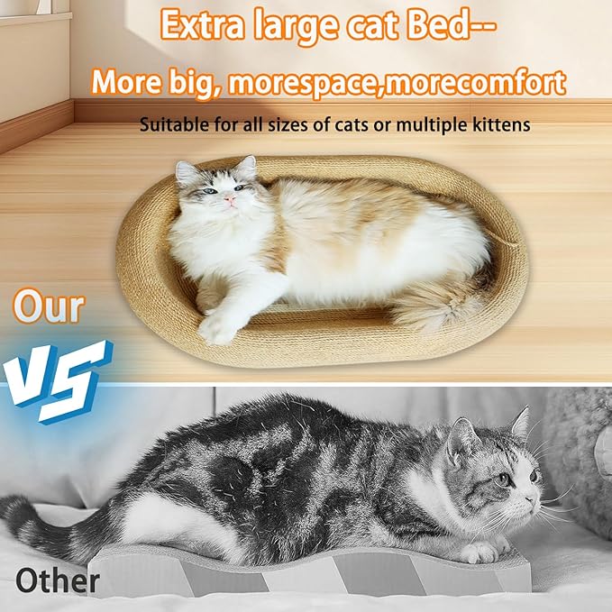 Cat Scratching Pad -Oval Cat Scratching Post - with Natural Sisal and Hanging Toy Ball, 3-in-1 Cat Scratching Post, Sisal Bed, Suitable for Indoor Cat Play, Round Oval Rest and Scratching