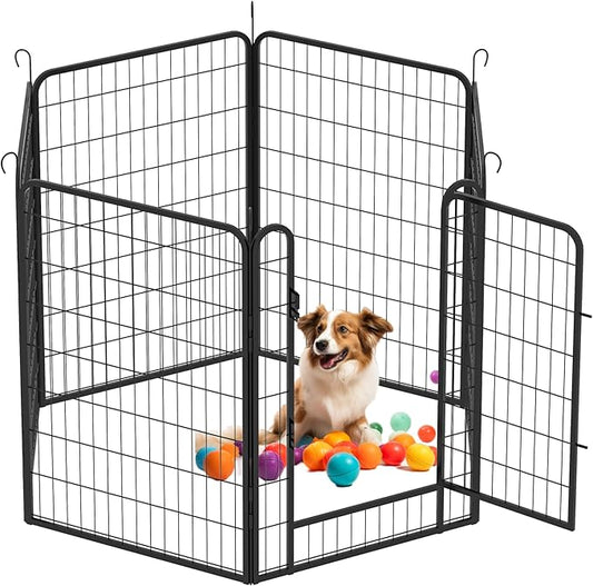 Dog Playpen, Outdoor Dog Fence, 6 Panels, 40" H Dog Pen for Large/Medium/Small Dogs, Heavy Duty Metal Pet Fence with Gate, Portable Dog Fence for RV Camping and Yard (Black)