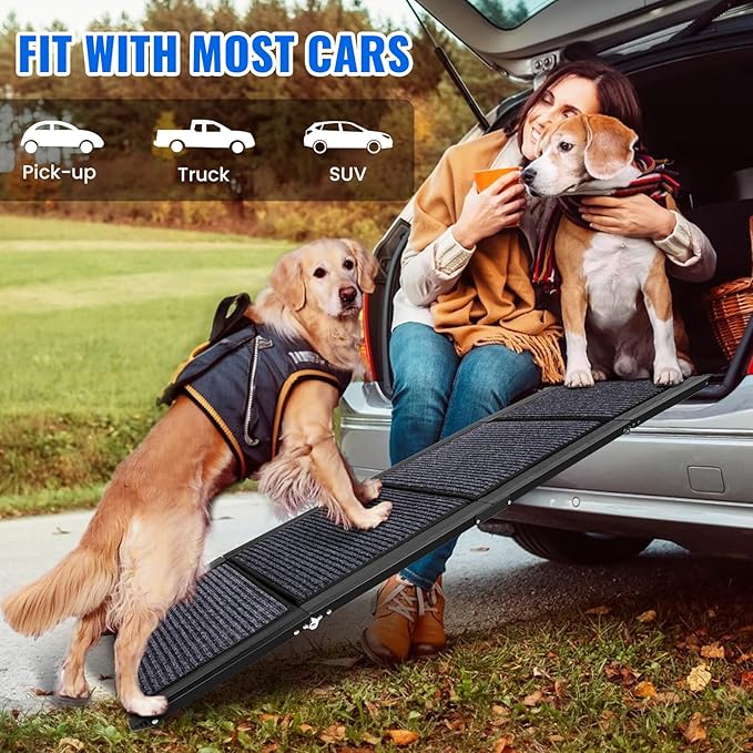 Dog Ramp for Car, 63"x17" Foldable Car Ramp for Dogs, Dog Car Dog Ramps for Large Dogs SUV, Car Dog Ramp with Non-Slip Rug Surface, Folding Dog Ramp for Truck, SUV