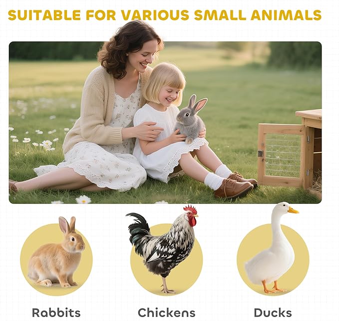 PawHut Wooden Rabbit Hutch Elevated Bunny Cage Indoor Small Animal Habitat with Enclosed Run with Wheels, Ramp, Removable Tray Ideal for Guinea Pigs, Grey