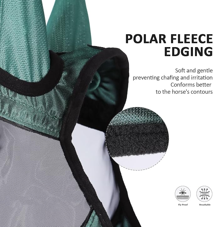 Harrison Howard Pro Luminous Horse Half Face Fly Mask Large Eye Space with Ears UV Protection for Horse Hunter Green XL