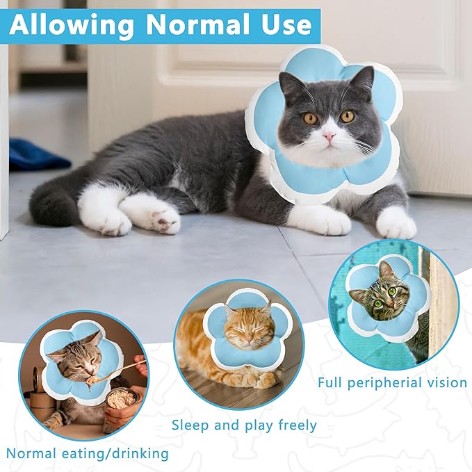 Cat Cone Collar Soft, Waterproof Cats Cones to Stop Licking After Surgery, Adjustable Soft Elizabeth Cats Collars for Wound Healing, Flower Shape Cat Recovery Collar (Blue, X-Small)