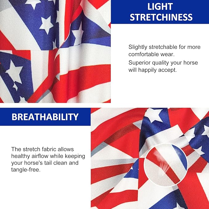 Harrison Howard Stretchy Tail Bag Breathable Horse Tail Guard Slip on Design Protect Horse Tail 2 Strand Closure Straps Keep Tail Clean & Protected 22" L Length Makes Grooming Easy-Flag Grid