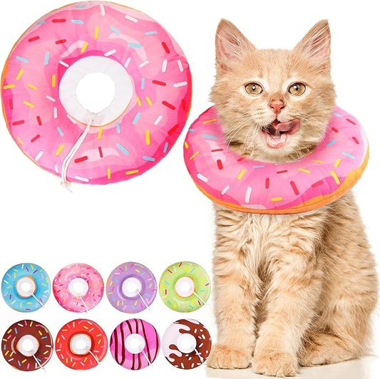 Cat Cone Collar Soft, Cute Cat Donut Collar After Surgery, Adjustable Kitten Recovery Cones to Stop Licking, Lightweight Neck Elizabethan Collars for Cats Kittens (Pink, Small)