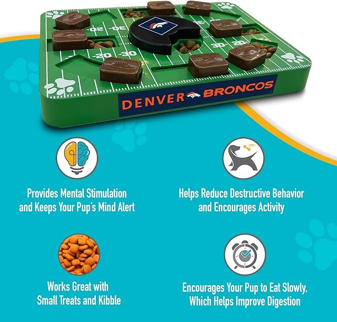 Pets First NFL Denver Broncos Puzzle, Interactive Dog Treat Puzzle Toy