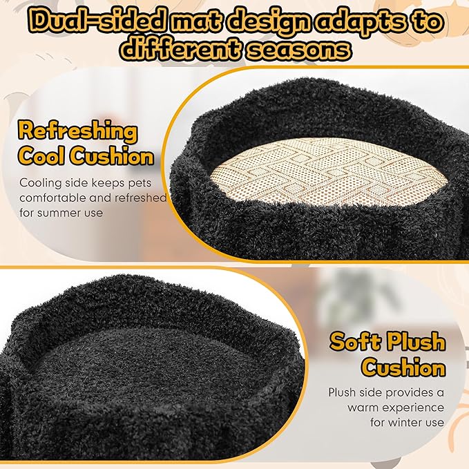 Super Large Cat Tree for Indoor Cats, All-in-One Tall Cats Tower with Scratching Post, Luxury Multi-Level Solid Wood Cat Condo for Multi-Cat Families (Black)