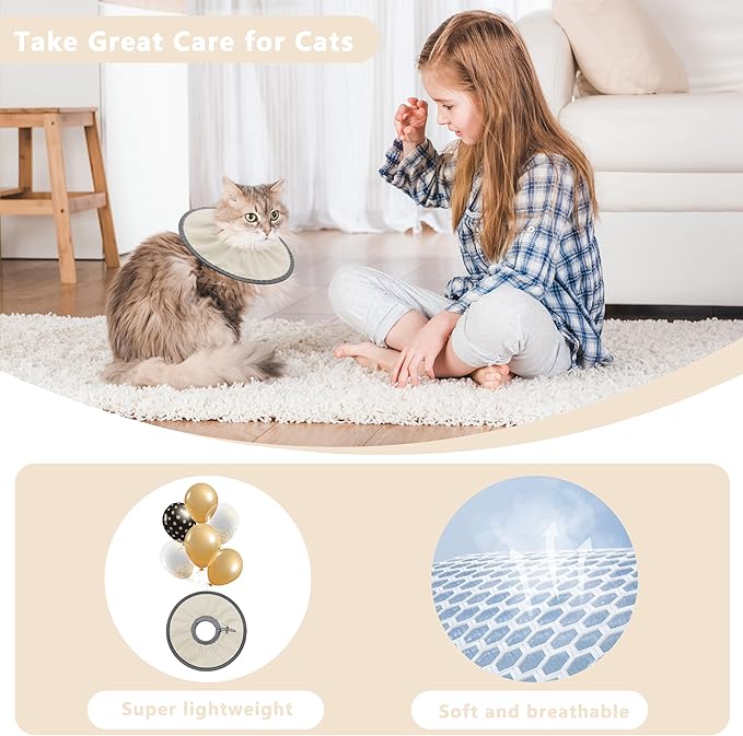 Lightweight Cat Cone Collar Soft, Soft Comfortable Cat Recovery Collar After Surgery, Elizabethan E Collar for Cats, Cone for Cats to Stop Licking (Khaki, Small)