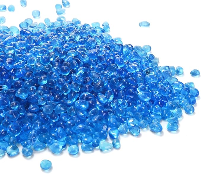 Lawei 5LB Fish Tank Gravel, Polished Small Aquarium Substrate Gravel Sand, Blue Sea Glass Beads for Vases, Irregular Decorative Pebbles Stones for Aquarium, Garden, Vase Fillers, Succulent Plants