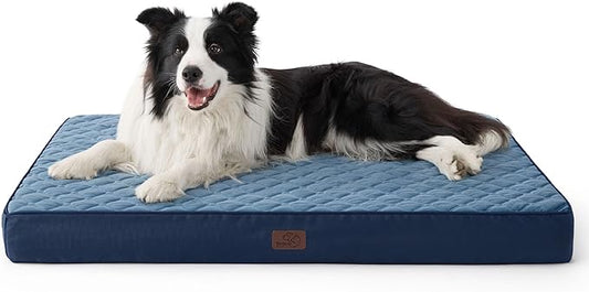 Bedsure Orthopedic Dog Bed for Large Dogs - Thick Flat Memory Foam Pet Mattress with Removable Washable Cover and Egg Crate Foam, Suitable for Pet Up to 65 lbs, 36x27x3.5 Inches, Navy