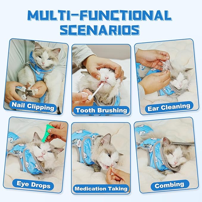 Supet Cat Grooming Hammock, Self-Adherent Cat Wrap for Cutting Nails, Anti-Escape Calming Wrap for Medicine, Nail Clipping, Teeth Brushing, Ear Cleaning