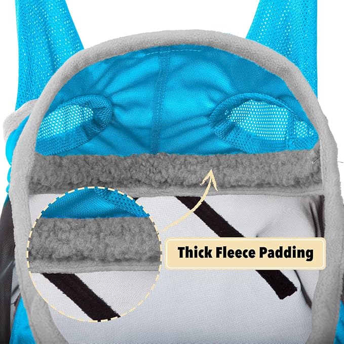 Harrison Howard Pro Luminous Horse Fly Mask Standard with Ears UV Protection for Horse Azure Blue/Silver Large Full Size