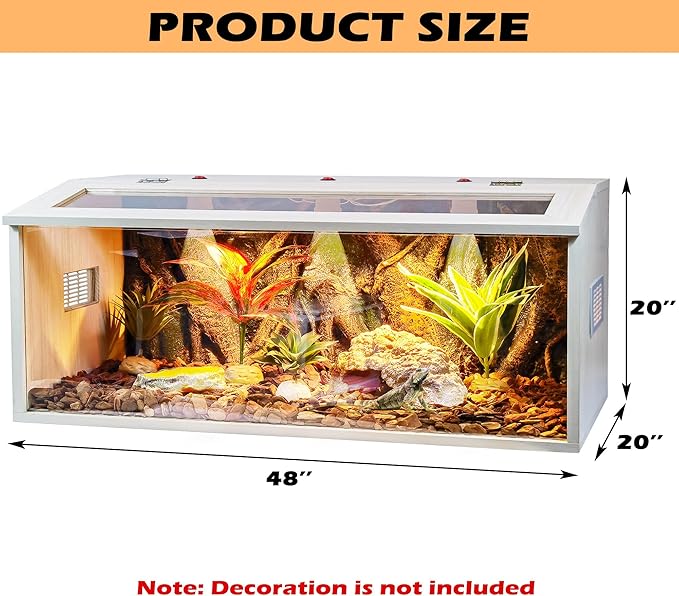 Bearded Dragon Tank 70 Gallon, Reptile Enclosure, Snake Tank, Reptile Terrarium, Built-in Light Fixtures with Switch, 48" L x 20" H x 20" D