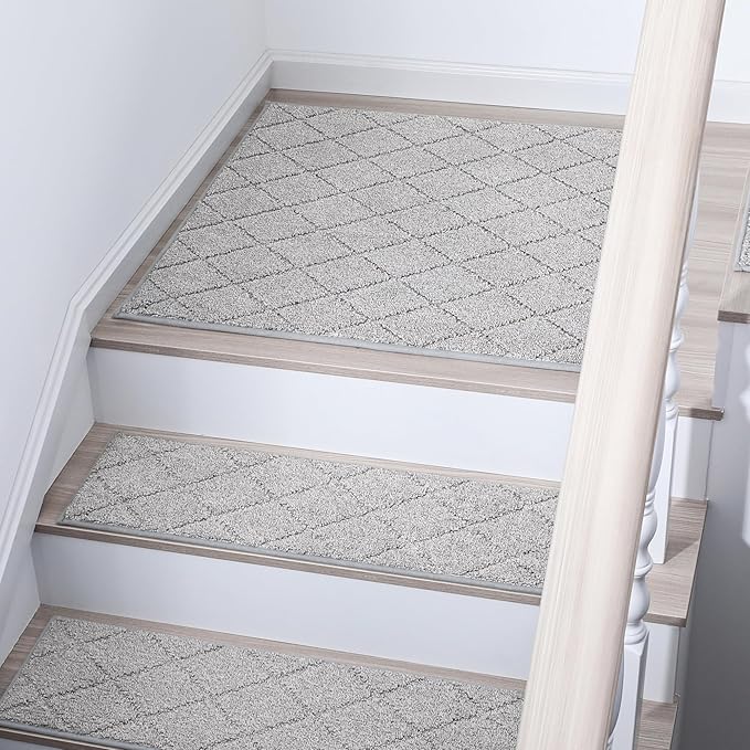 COSY HOMEER Edging Stair Treads Non-Slip Corner Indoor Stair Runners for Wooden Steps,Landing Slip Resistant Stair Rugs Mat for Kids and Dogs,100% Polyester TPE Backing,Grey,30x30 inch