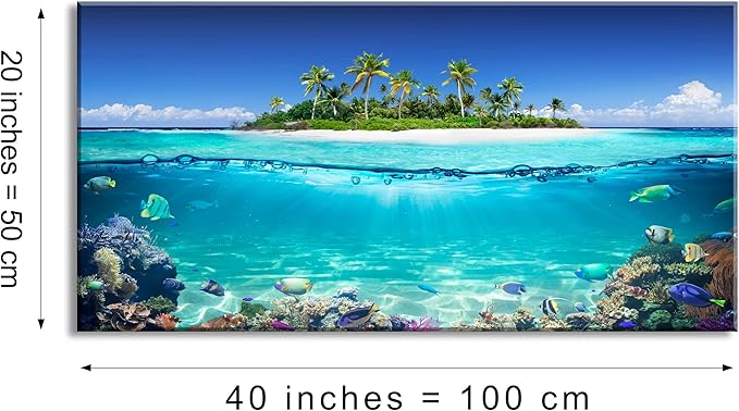 Tropical Island Coral Reef Landscape Canvas Wall Art for Living Room,Unique View Split Waterline Scenery,Beautiful Nature Summer Travel Scenic Picture Print Artwork Painting Decor,Inner Frame 20x40