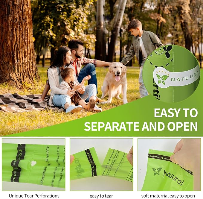 Certified Compostable Dog Poop Bags-270Bags 18Rolls, Poop Bags for Dogs Made of Cornstarch - ASTM D6400 By USA, Leakproof Easy Open, Unscented Dog Waste Bags (Green)