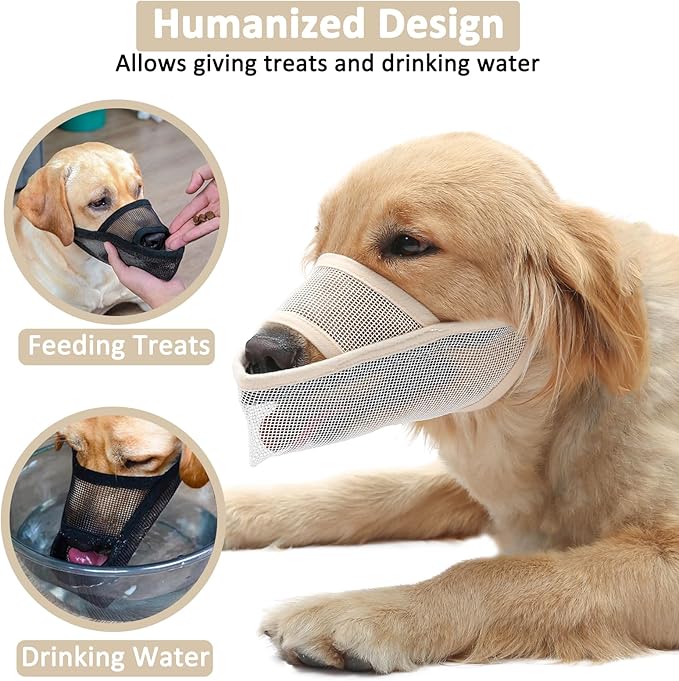 Crazy Felix Nylon Dog Muzzle for Small Medium Large Dogs, Air Mesh Breathable and Drinkable Pet Muzzle for Anti-Biting Anti-Barking Licking (XXXS, Beige)