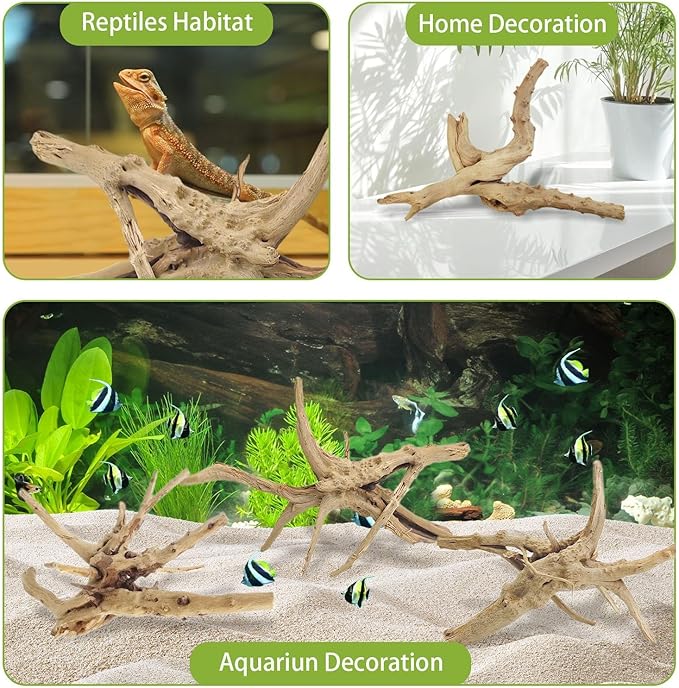 Tfwadmx Aquarium Driftwood, 7-11" Spider Wood Sinkable Driftwood for Fish Tank Decorations Natural Branches for Reptile, Assorted Spider Wood Branch Pack of 3