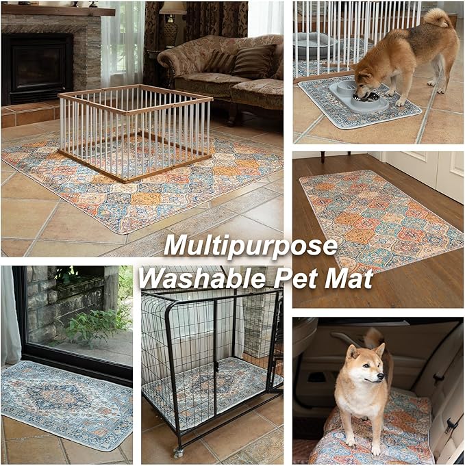 nunubaby Washable Pee Pads for Dogs, Stylish, Non-Slip and Leak-Proof Pee Pads. Reusable Potty Pads for Dogs for Crates and Floors.(Brown/Geo, 54" x54")