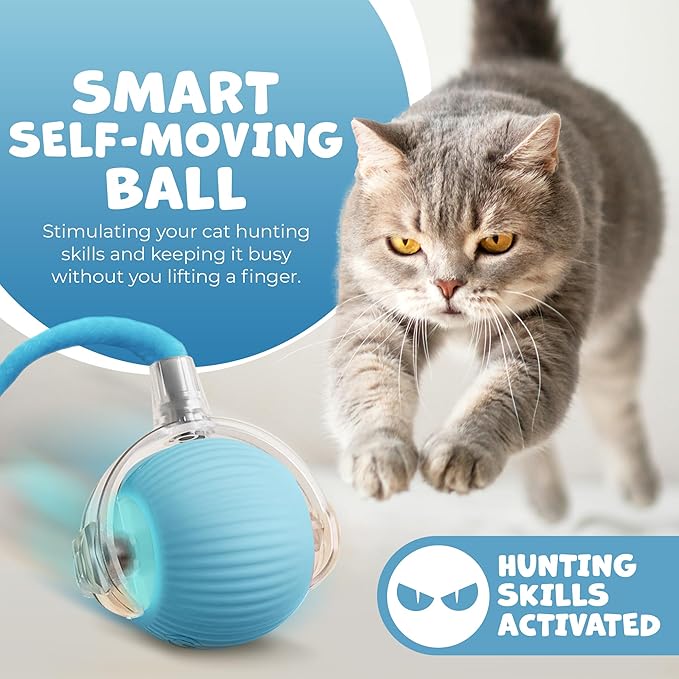 Pawlo Speedy Tail 2.0 Cat Toy –Teazys Turbo Tail Upgrade – Interactive Cat Toy – Kitten Toys – Automatic cat Toy for Boredom – Moving cat Toys for Indoor Cats with 2 Tails (Blue)