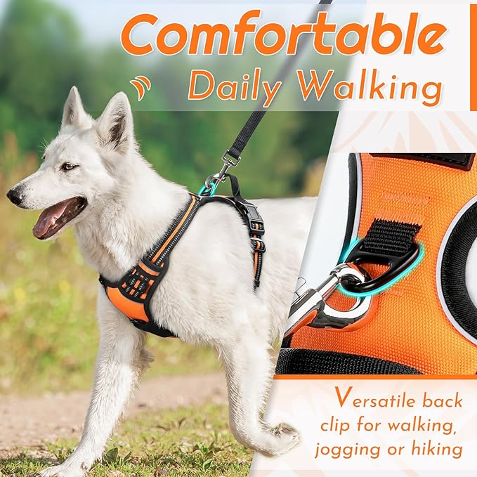Eagloo Dog Harness for Large Dogs, No Pull Service Vest with Reflective Strips and Control Handle, Adjustable and Comfortable for Walking, No Choke Pet Harness with 2 Metal Rings, Orange, XL