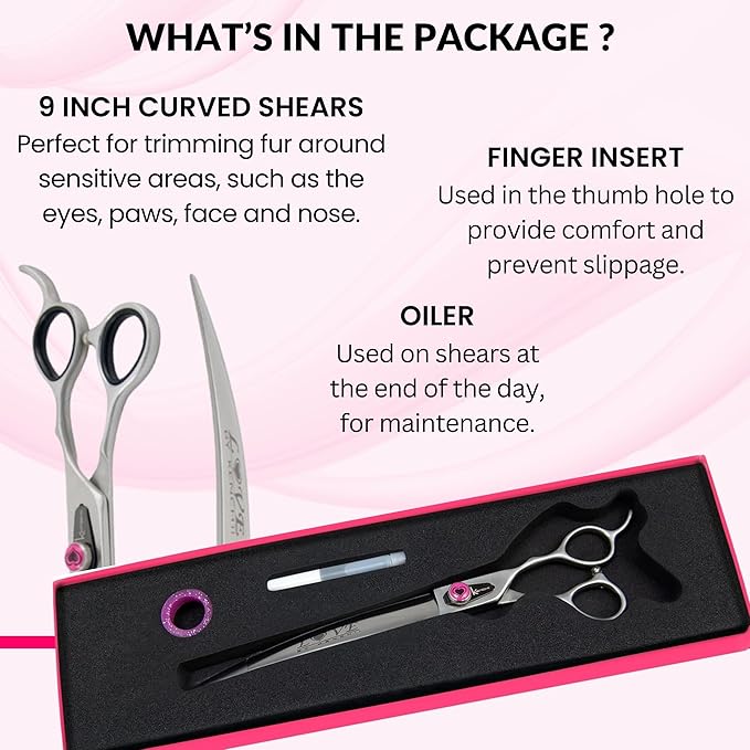 Kenchii Love Dog Grooming Scissors, 9 Inch Curved Shears, Dog Scissors for Grooming, Professional Pet Grooming Scissors